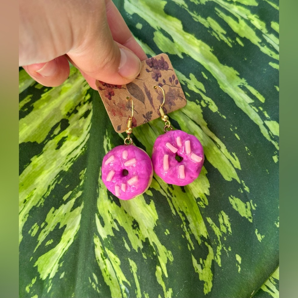 Polymer clay handmade Pink Donut Earrings